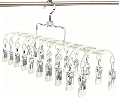 20 Clips Space-Saving Multi-Pants Hangers, 360° Rotating Hangers (Beige) | skirt hangers space saving,legging hangers for closet organizer,Space Saving Hanging Closet Organizer Metal pants organizer