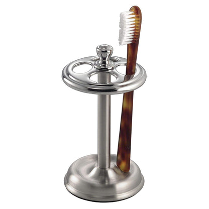 iDesign Steel Divided Toothbrush Holder Stand, 3.25" x 3.25" x 5.75" | Four Divided Compartments, Brushed Nickel & Polished Chrome