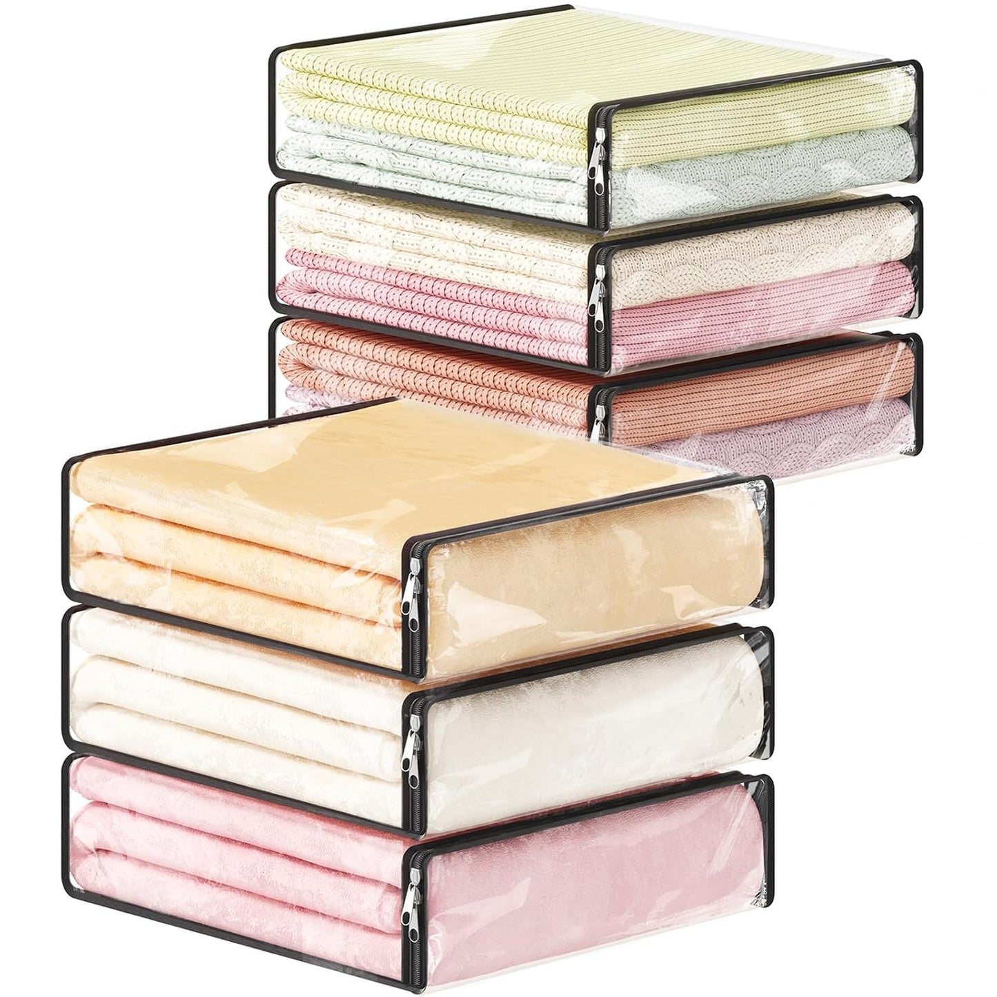 Lifewit 14L Clear Sheet Storage Bags with Zipper 6 Pack, Plastic Sweater Storage Bins for Clothing, Vinyl Foldable Clothes Containers Organizers for Closet, Blankets, Bedding 15.7 x 13.8 x 3.9 Inch