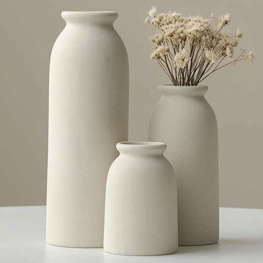 Ceramic Vase Set-3, Small Flower Vases for Decor,... (Beige | Ceramic)