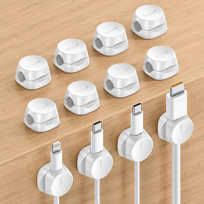 Lamicall 12 Pack Spring Cord Organizer, [1s Lock] Cable Management Clips | Office Desk Accessories, Adhesive Phone Charger Cord Holder for Nightstand, Dorm Room Home Workspace Organization Essentials