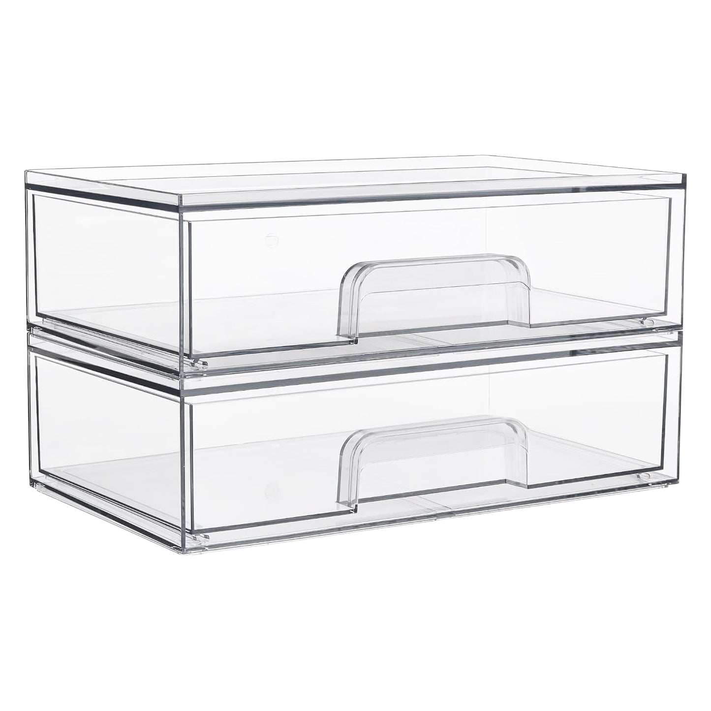 Vtopmart Clear Stackable Storage Drawers, 2 Pack Wide Plastic Organizers | Clear Pull-Out Plastic Drawers, Stackable Design for Makeup Palettes, Cosmetics, Beauty Supplies, Vanity, Cabinet and Desk