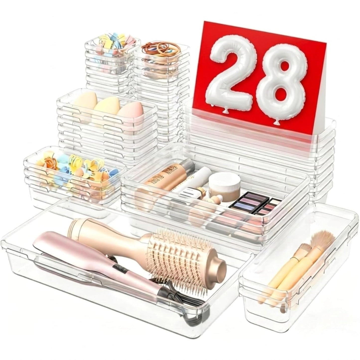 【Military Grade】 Drawer Organizer,【𝟱𝗦𝗶𝘇𝗲】 Makeup organizer,【Holds 177 Items】 Bathroom Organizers and Storage,Organization and Storage,Desk Drawer Organizer for Vanity【Clear】