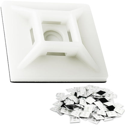 Large, Premium Zip Tie Adhesive-Backed Mounts 100 Pk by Phyxology Supply. Pro-Grade, UV White Cable Tie Bases: 1.1 in x 1.1 in. Screw-Hole Anchor Point Gives High-Strength Durability for Long-Term Use