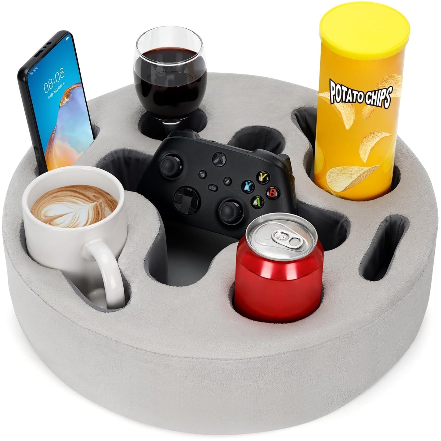 INNO STAGE Couch Cup Holder Pillow | Sofa Caddy Buddy Cupholder Organizer, for Bed Rv Tv Car Man Cave Boat Remote Snacks Drink, Gift for Couch Potato, SilverGrey