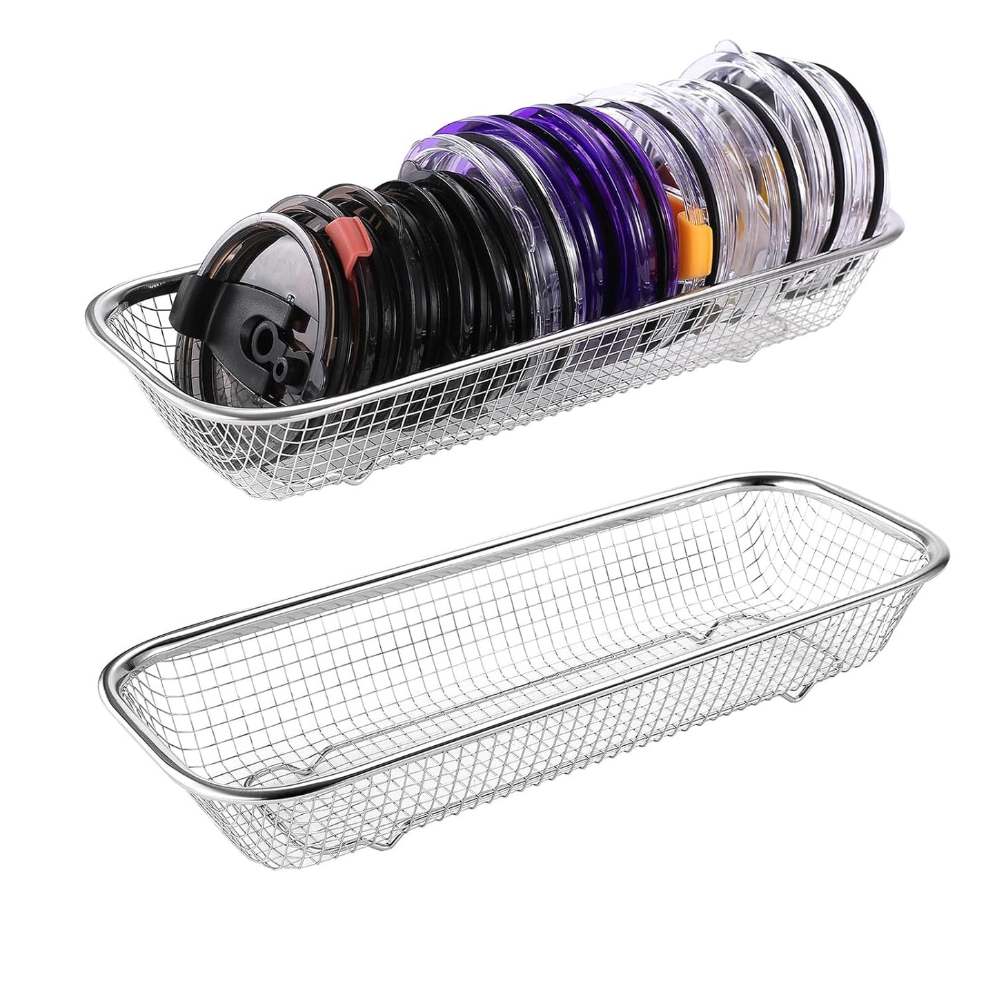 2Pack Stainless Steel Mesh Tumbler Cup Lid Organizer, Mason Jar Lid Holder | Rectangular, Cabinet Storage Basket, For Silverware Chopsticks Straws Utensils