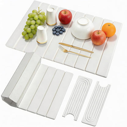 3PCS Set Large Stone Drying Mat for Kitchen Counter Foldable Collapsible Fast Drying Stone Dish Mat Water Absorbing Natural Diatomaceous Earth Bath Mat Quick Dry Stone Tray Bathroom Countertop, White