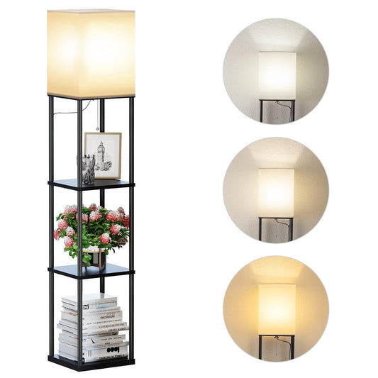 Floor Lamp with Shelves, Standing Lamps for Living... (Black Square | Metal, Wood)