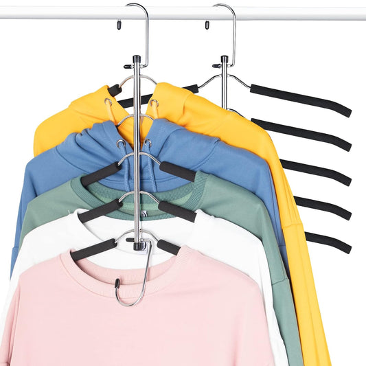 Space Saving Clothes Hangers – 5-in-1 Shirt & Coat Hangers with Non-Slip Foam, Stainless Steel Tiered Closet Organizer for Sweatshirts, Hoodies, Sweaters, T-Shirts – 2 Pack by ZNBEN