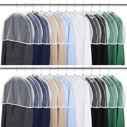 24 Pcs Garment Covers for Hanging Clothes, Shoulder Cover Breathable Garment Dust Covers Protectors With 2" Gusset for Suit, Coats, Jackets, Dress, Closet Storage, 24''W x 12"H x 2''D
