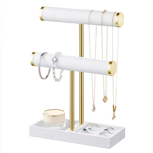 2 Tier Bracelet Holder Display, Necklace Holder Or... (White)