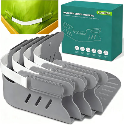 Bed Sheet Holders for Corners, Heavy Duty Fitted Sheet Holder with Lock Fastener Straps &Anti-Slip Pads Keep Sheets Firm&Tight, No More Loose Sheets, Easy Installation for Any Mattress Sizes(Set of 4)