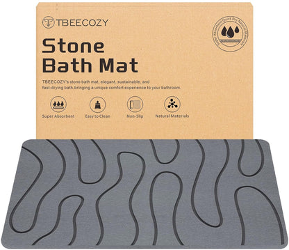 Stone Bath Mat, Diatomite Fast Drying Non Slip Stone Shower Mat, Super Absorbent for Bathroom & Kitchen, Multi-Use as Pet Mat, Easy to Clean 16"x24", Gray