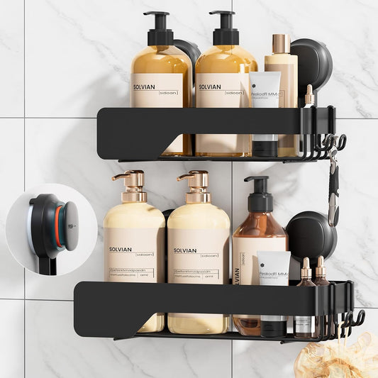 TAILI Shower Caddy Suction Cup Rustproof Metal Visible indicator Black | 2 Pack Rustproof,No Drilling Wall Mounted Basket, Upgraded Removable Suction Cup Bathroom Organizer Heavy Duty Shampoo