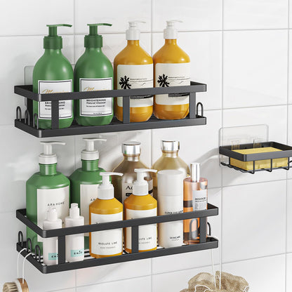 Shower Caddy Adhesive,No Drill Bathroom Organizer with Soap Holder,Large Capacity Rustproof Shelves for Inside Shower,Bathroom Organizers and Storage,Black