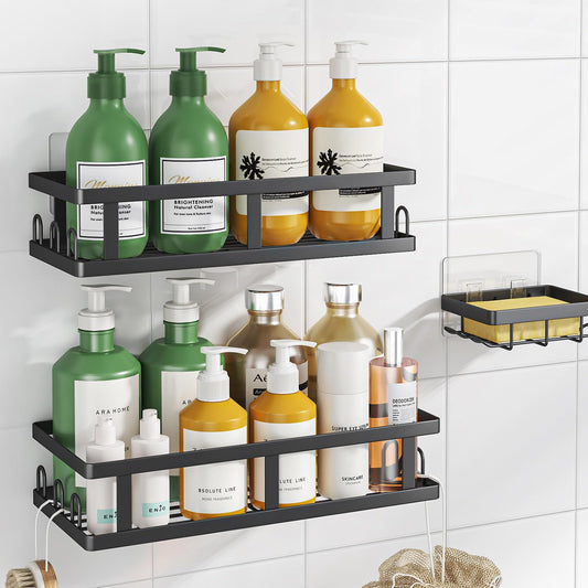 Shower Caddy Adhesive,No Drill Bathroom Organizer with Soap Holder,Large Capacity Rustproof Shelves for Inside Shower,Bathroom Organizers and Storage,Black