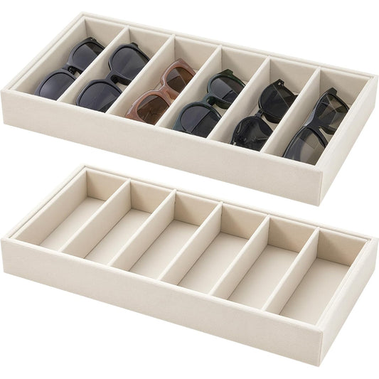 2 Pcs Velvet Sunglasses Organizer Tray 6 Grid Sung... (2 Count | Beige | Fabric, Board)