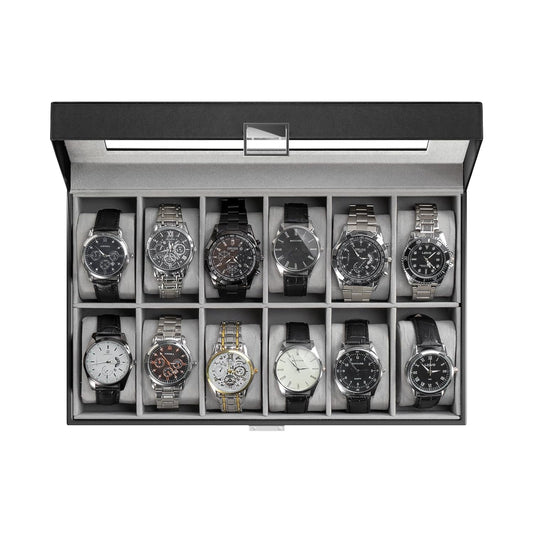 Watch Box Organizer, 12 Slot Watch Display Case, B... (Black)