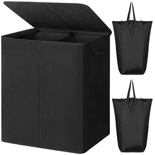 154L Double Laundry Hamper 2 Section with Lid and... (Black | Oxford)