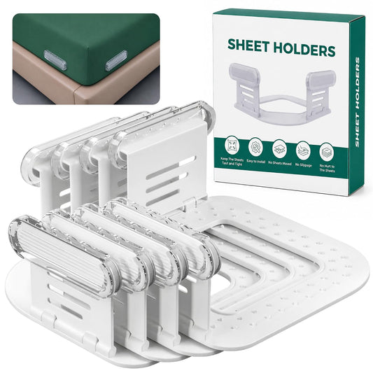 Bed Sheet Holders for Corners, Fitted Sheet Holder & Sheet Fasteners, No More Loose Sheets, Keep Sheets Firm & Tight, No-Slip Lock Design, Fit All Mattress Sizes