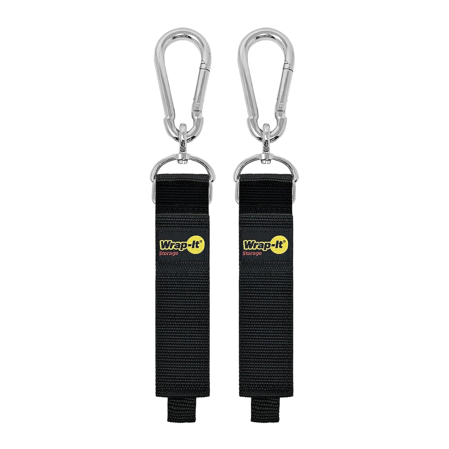Hook 'n Hang Wrap-It Storage Straps - 18" (2-Pack) Black | Carabiner Straps to use as an Extension Cord Holder with Hooks