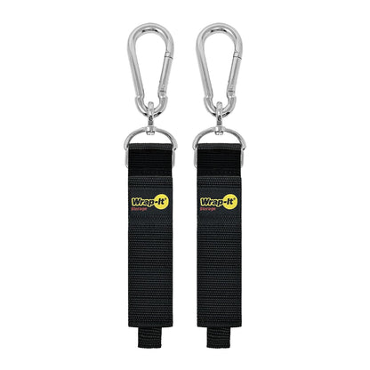 Hook 'n Hang Wrap-It Storage Straps - 18" (2-Pack) Black | Carabiner Straps to use as an Extension Cord Holder with Hooks