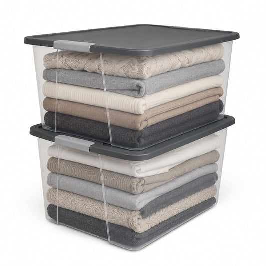 HOMZ Clear Plastic Storage Bin with Secure Latching Gray Lid, 64 Qt, 2 Pack | Heavy-Duty Stackable Containers, Large Organizer Box for Homes, Offices, and Garages