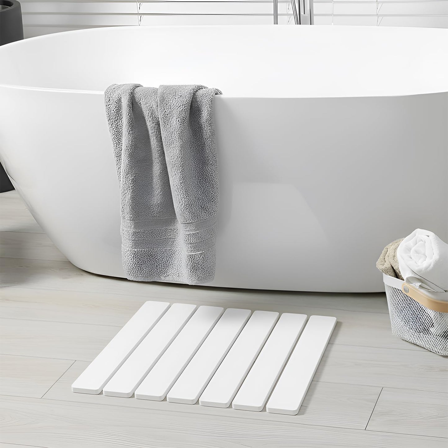 Meowoo Foldable Stone Bath Mat, 15.7"x11.8" Diatomaceous Earth Bath Mat, Non-Slip Quick Dry Bathroom Floor Mats, Super Absorbent, Easy to Clean, Stone Bathroom Floor Mats for Bathtub Front - White