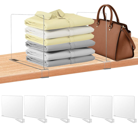 6 Pack Clear Acrylic Shelf Dividers for Closet Org...