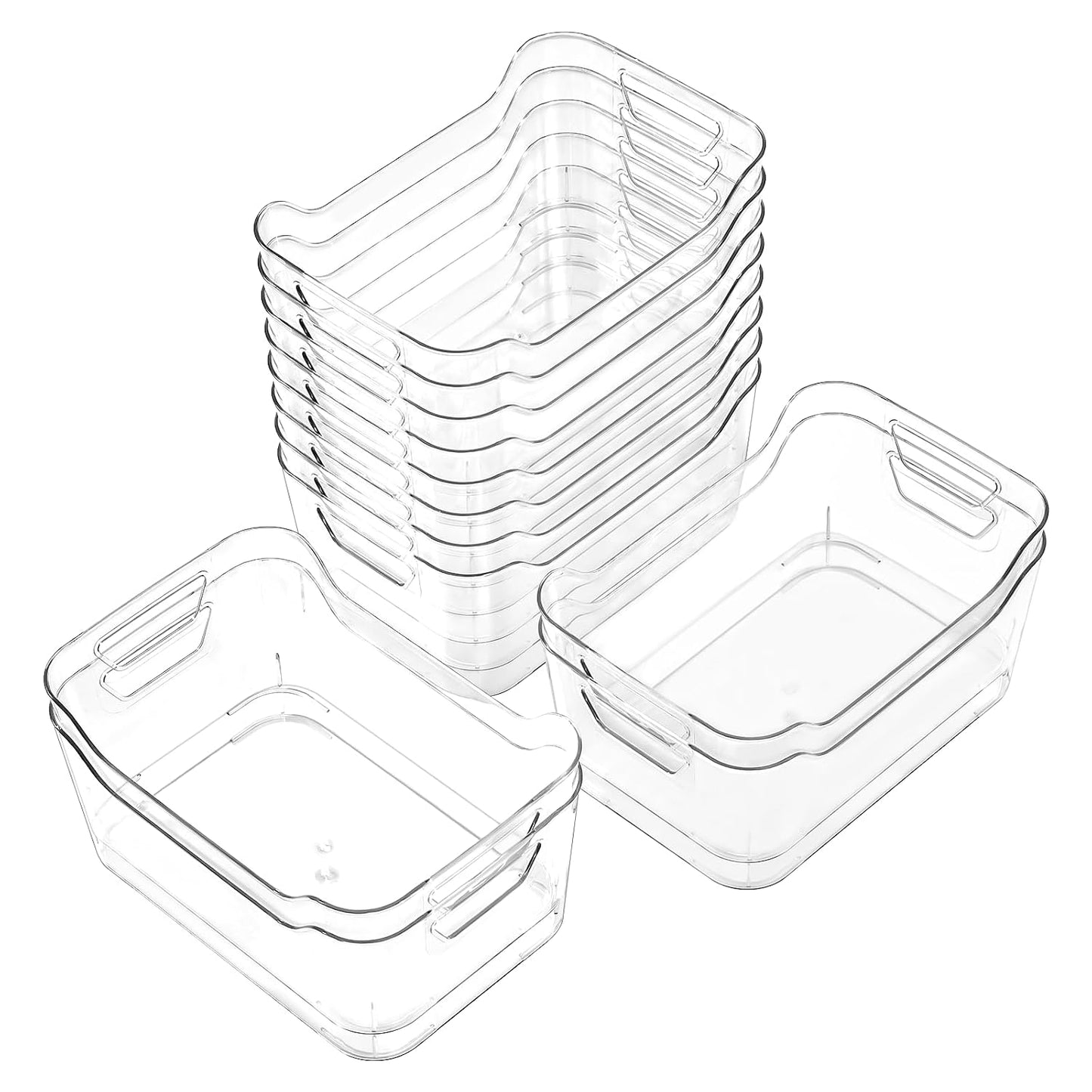 12 Pack Clear Plastic Storage Bins, Pantry Organizers and Storage, Clear Pantry Organizer Bins, Plastic Containers with Handle for Kitchen,Freezer,Cabinet,Closet,Bathroom Under Sink Storage