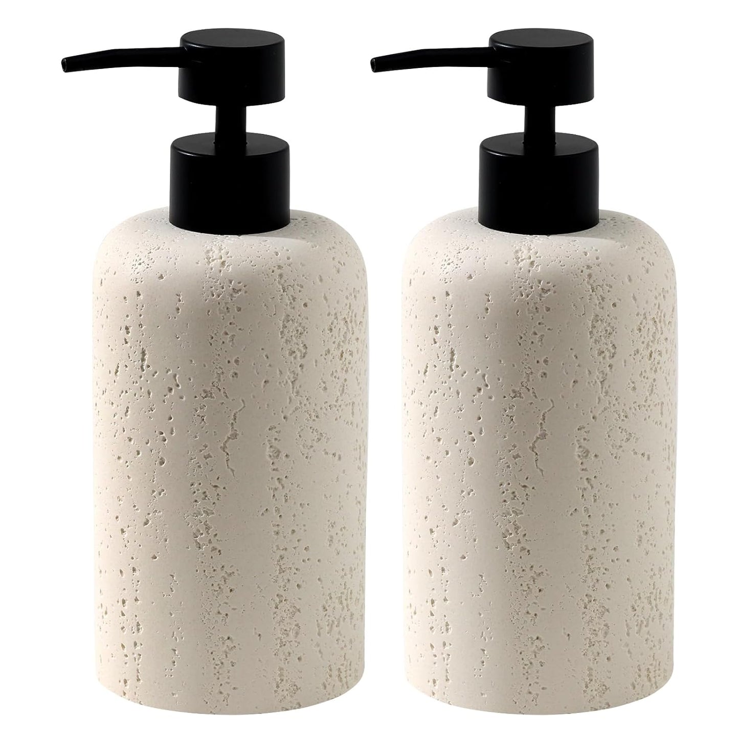 2 PCS Hand Soap Dispenser Set, 13.53 OZ, Cream, Faux Travertine | Luxurious,Dish Soap,Lotion,Shampoo and Conditioner Dispenser,Refillable,Rustproof Pump,For Bathroom Countertop Kitchen
