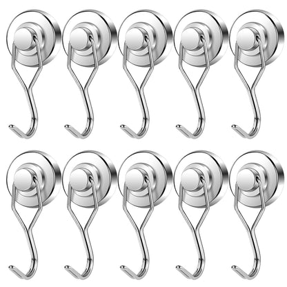 Magnetic Hooks 80LBS Swivel Swing Magnet Hooks Heavy Duty 10 Pack | Strong Neodymium Magnetic Hook for Cruise Cabins Refrigerator Hanging Garage Workshop Office and Kitchen Silver