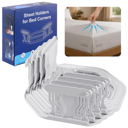 Bed Sheet Holders for Corners, 4 Pack Sheet Fasteners | Fitted Sheet Holder Keeps Sheets Tight & Wrinkle-Free, Zigzag Lock, No-Lift Install, Fabric-Safe, Fits King Queen Full Twin