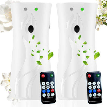 Automatic Air Freshener Spray Dispenser with Remote Control 2-Pack, White | Multiple Time Settings Wall Mounted/Free Standing for Commercial and Home Use in Bathrooms, Offices, Living Rooms, etc