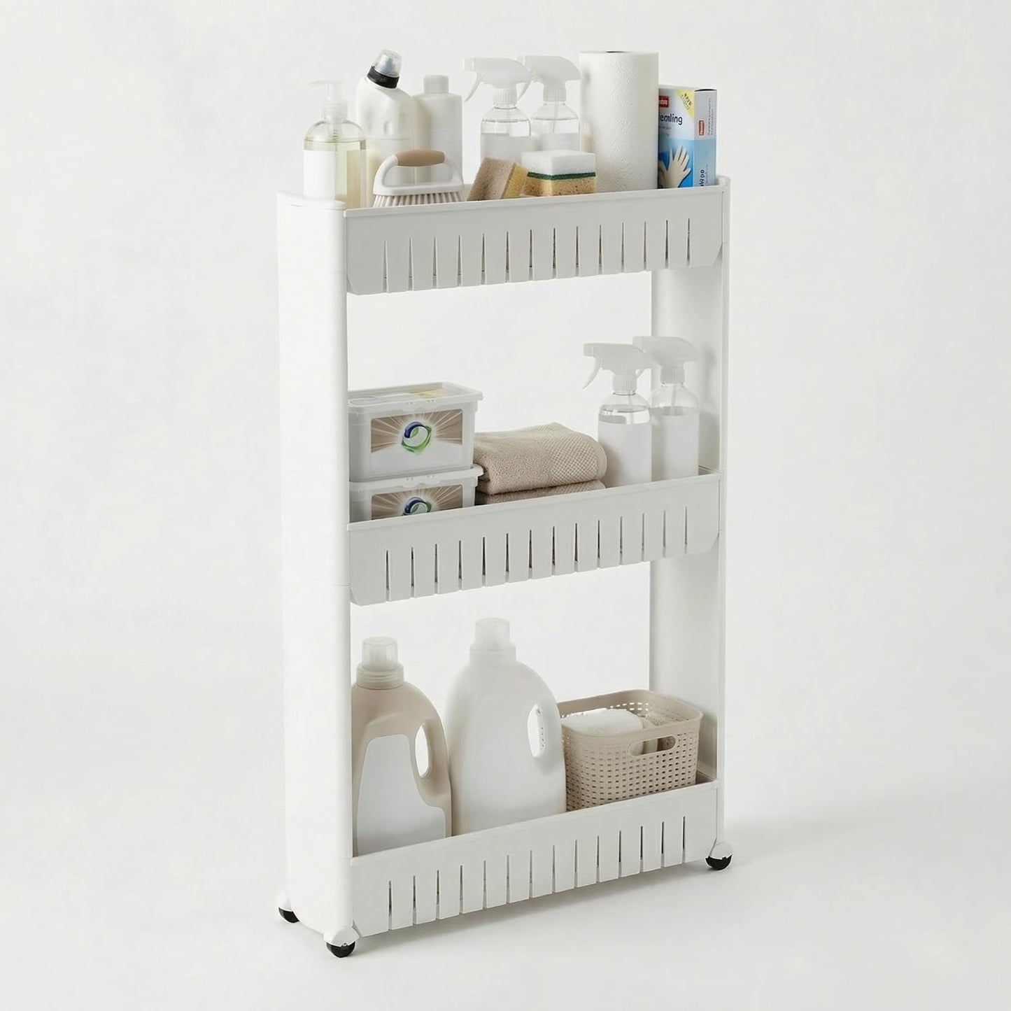 3 Tier Shelf Rolling Cart - Narrow-Space Kitchen o... (White)