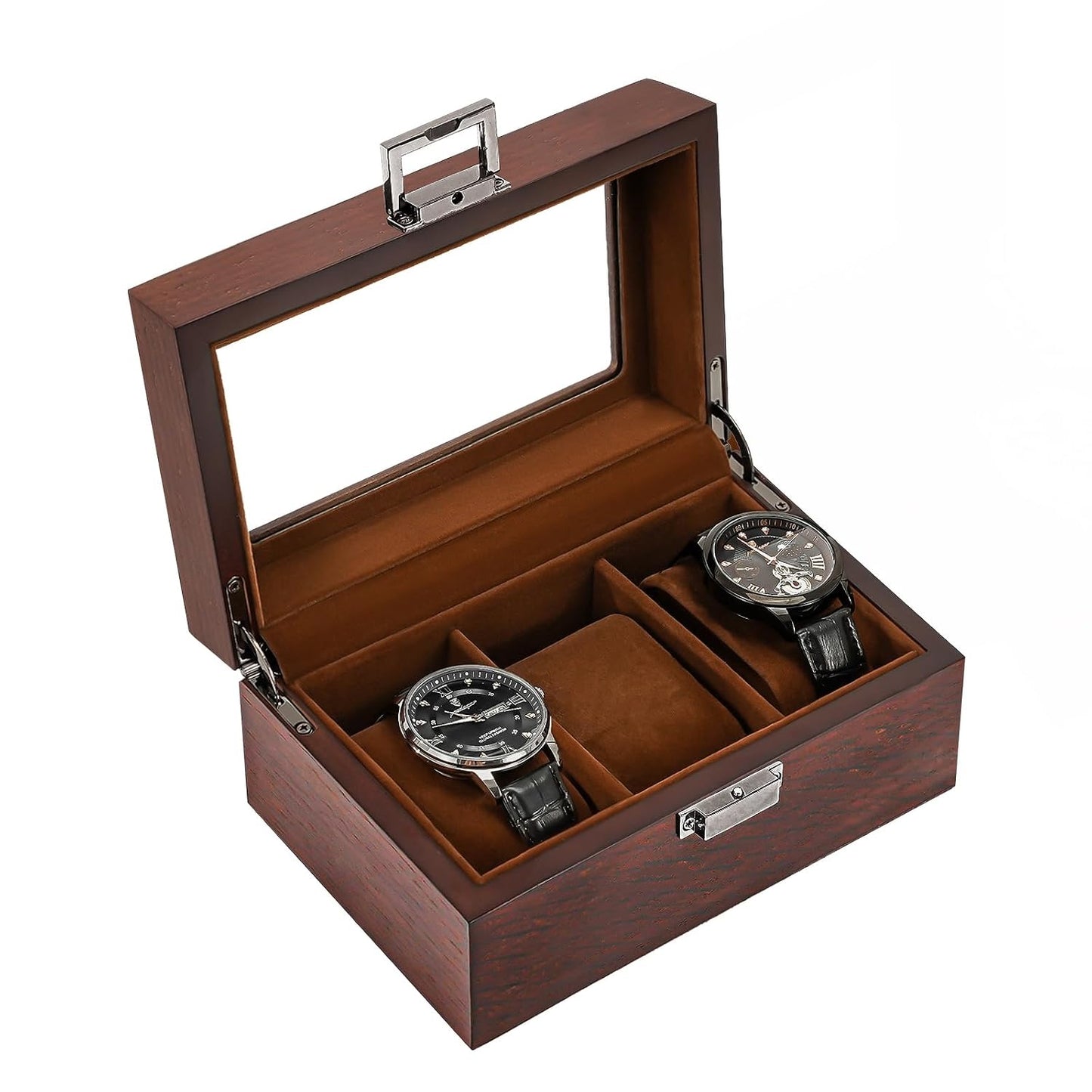 ProCase Wooden Watch Box, 3 Slot Mens Watch Display Case, Espresso | Wood Watches Holder Storage Organizer with Clear Lid, Anniversary Christmas Birthday Gift for Dad Friend Father Men Women