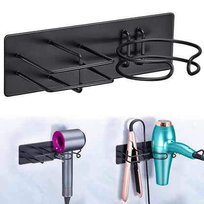 Hair Dryer and Straightener Holder Wall Mounted, Self Adhesive Blow Dryer and Flat Iron Storage Hair Tool Organizer for Bathroom Vanity (Black)