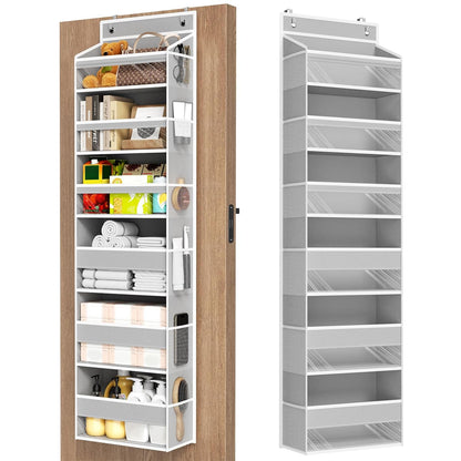 6 Tiers Over The Door Organizer, Behind The Door Storage Hanging Shelves | Heavy Duty Hanging Organizer Storage with Large Capacity Pockets for Closet Wall Bathroom Bedroom Nursery Pantry, 1 Grey