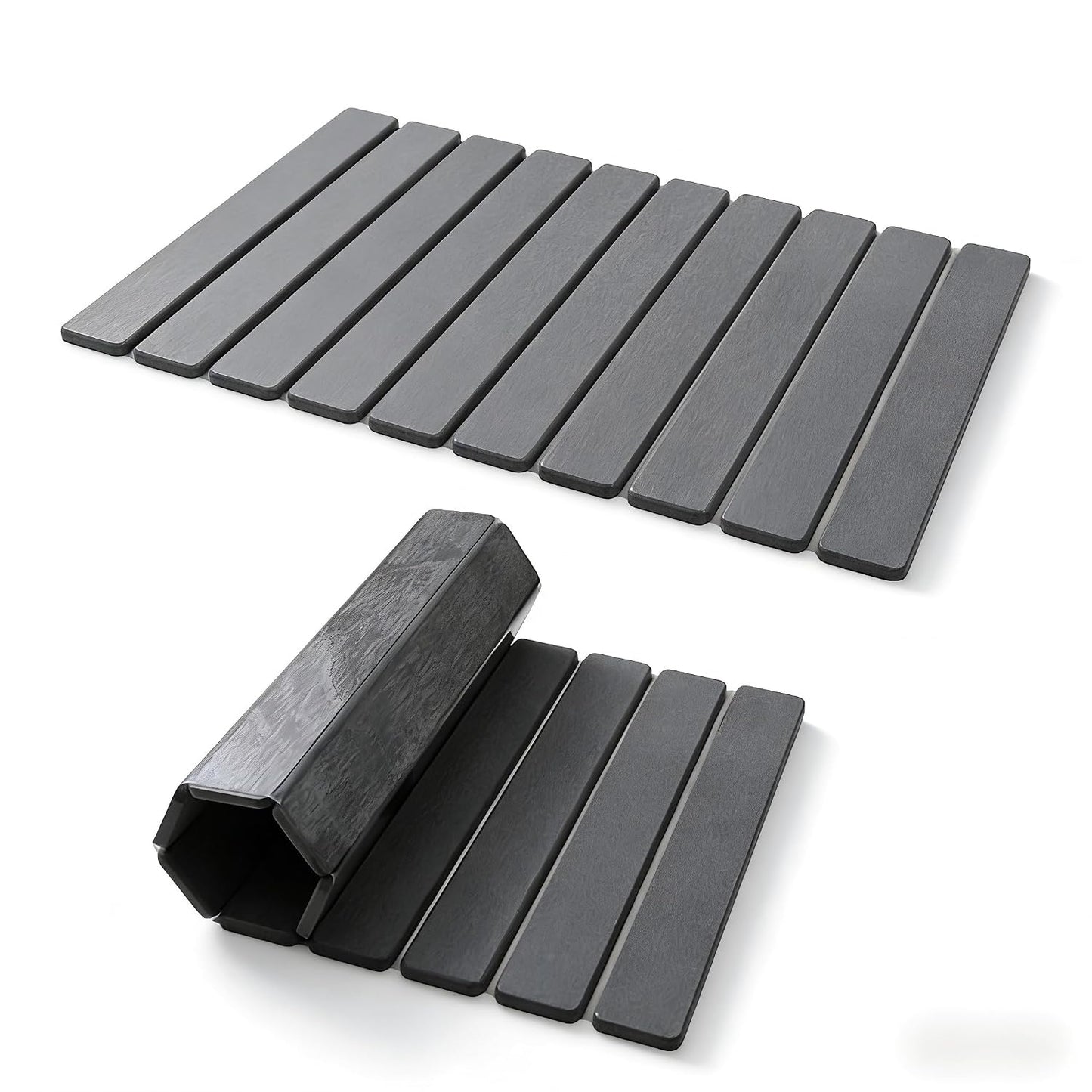 Foldable Stone Bath Mat, Quick-Dry Non-Slip Diatomaceous Earth Mat, Space-Saving Absorbent Shower Mat for Bathroom, Non-Slip Rubber Base,Easy to Clean, 23.6" x 15.5" Grey