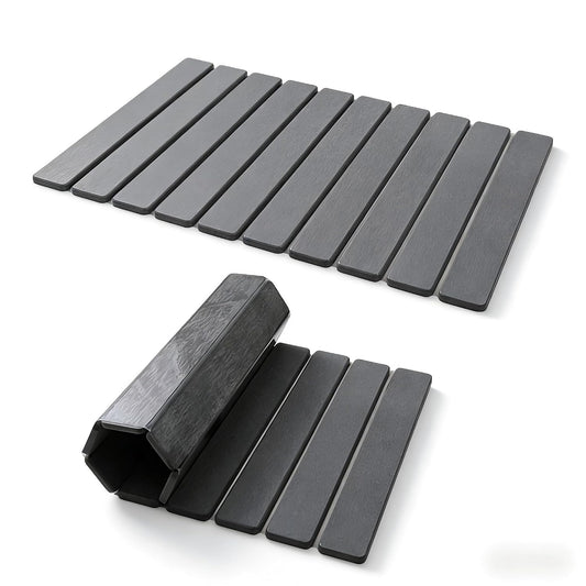 Foldable Stone Bath Mat, Quick-Dry Non-Slip Diatomaceous Earth Mat, Space-Saving Absorbent Shower Mat for Bathroom, Non-Slip Rubber Base,Easy to Clean, 23.6" x 15.5" Grey