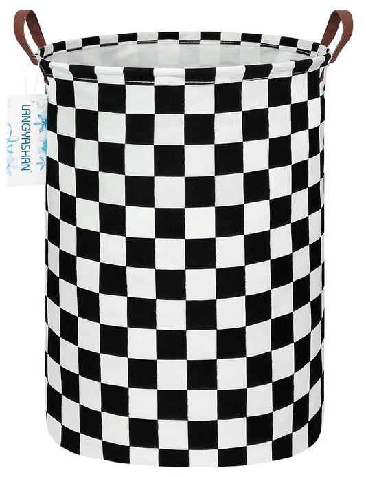 Round Laundry Basket Collapsible Boys Nursery Car Hamper Racing Flag | Waterproof Canvas Foldable Checkered Storage Bin Car Toy Bins Gift Baskets Bedroom Clothes for Home Play Bedroom Gift
