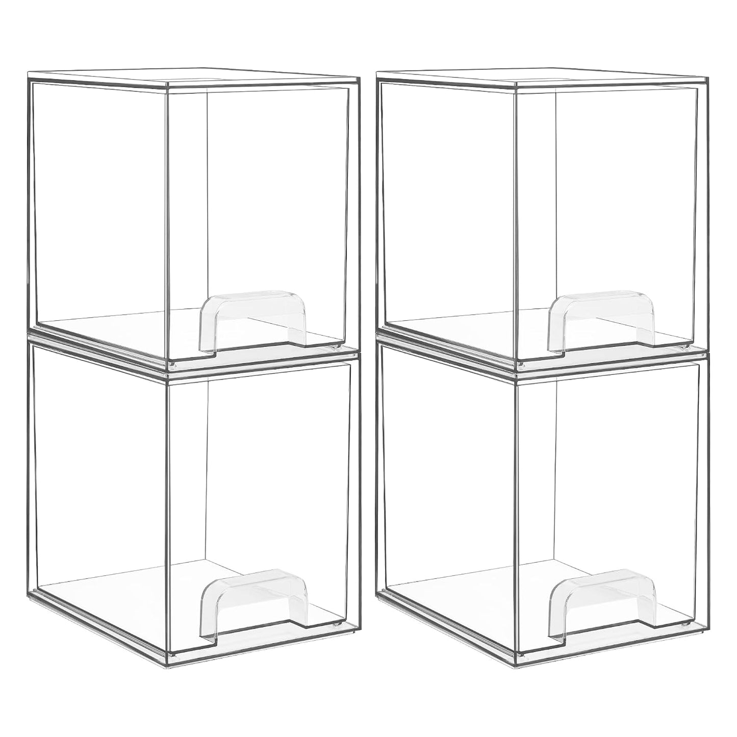 Vtopmart Clear Stackable Storage Drawers, 4 Pack Tall Plastic Organizers | Clear Pull-Out Drawers, Stackable Design for Skincare, Cosmetics, Beauty Supplies, Vanity, Bathroom, Cabinet and Countertop