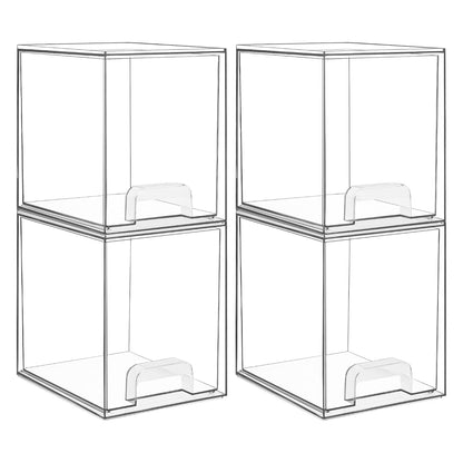Vtopmart Clear Stackable Storage Drawers, 4 Pack Tall Plastic Organizers | Clear Pull-Out Drawers, Stackable Design for Skincare, Cosmetics, Beauty Supplies, Vanity, Bathroom, Cabinet and Countertop