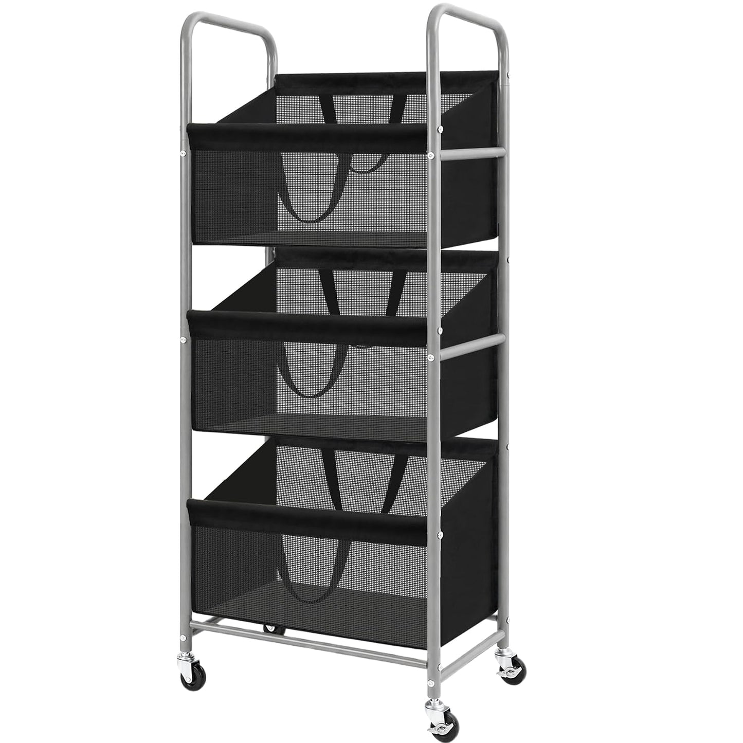3-Tier Vertical Rolling Laundry Hamper, Removable Bags, Black Mesh | 120L Capacity, Space-Saving Vertical Design, Rust-Resistant Steel Frame, Lockable Wheels, Ideal for Apartments & Small Spaces