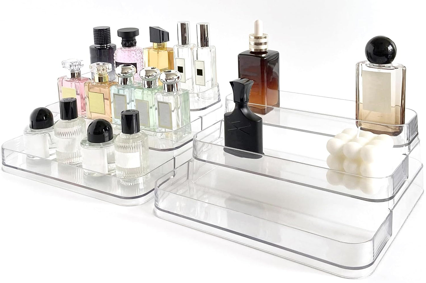Perfume Organizer - 2 Pack Three-Tiered Shelf - Perfume Lotion Skincare Stand, Spice Vitamins Medicine Bottles Holder,Sturdy Clear Rack for Kitchen Bathroom Countertop Cabinet Storage