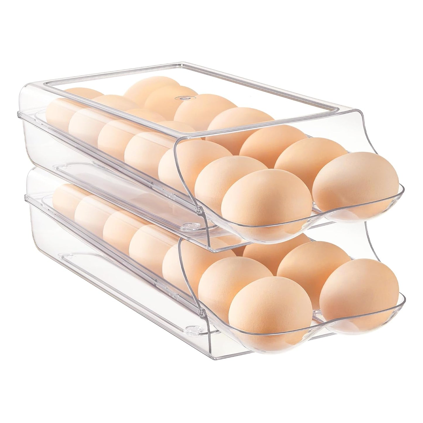 2 Pack Egg Holder for Fridge, Automatic Rolling Eg... (Transparent)