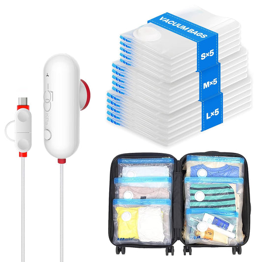 15 Pack Travel Vacuum Storage Bags with USB Pump,... (15 Count | Red and White)