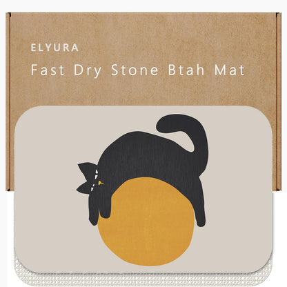 Creative Cat & Moon Patterns Diatomite Stone Bath Mat Shower Mat Quick-Dry, Non-Slip, Easy to Clean for Bathroom Floor