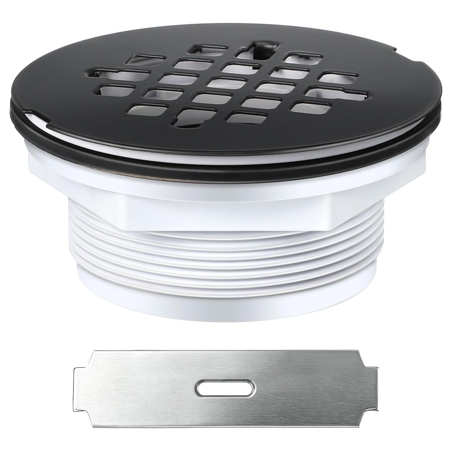 Enhon 4.25" OD Shower Drain Assembly, Snap in Shower Base Drain and Round Grid Strainer Cover, Fits 2 in. Schedule 40 ABS and PVC Pipes, Stainless Steel Cap, ABS Base(Matte Black,1 Pack)