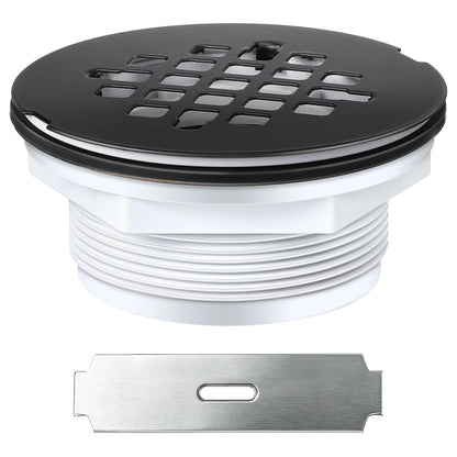 Enhon 4.25" OD Shower Drain Assembly, Snap in Shower Base Drain and Round Grid Strainer Cover, Fits 2 in. Schedule 40 ABS and PVC Pipes, Stainless Steel Cap, ABS Base(Matte Black,1 Pack)